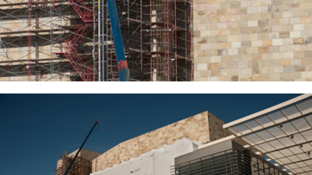 Photos (2): Scaffolding and plastic wrap come down at the Mondavi Center for the Performing Arts.