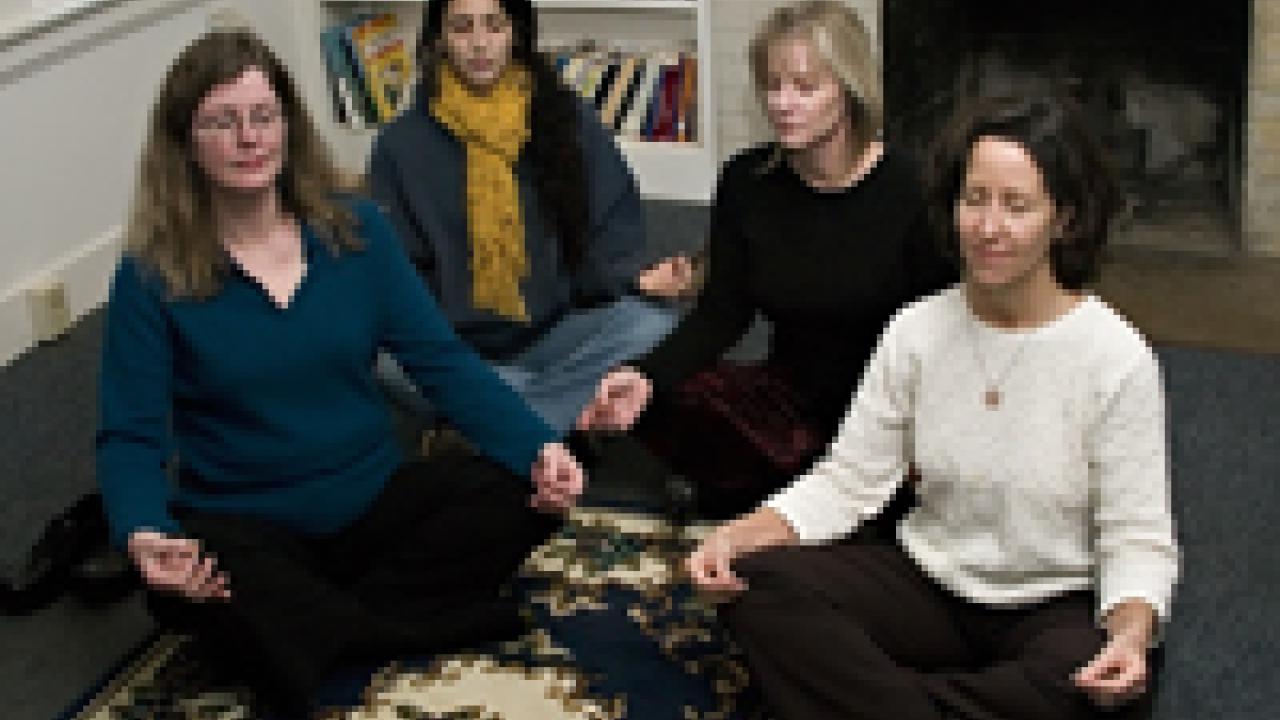TAKE A SEAT: From left to right, Academic and Staff Assistance Program staff Alice Provost, Michelle Vannoy, Sharon Ree and Renee Becnel sit and meditate. 
