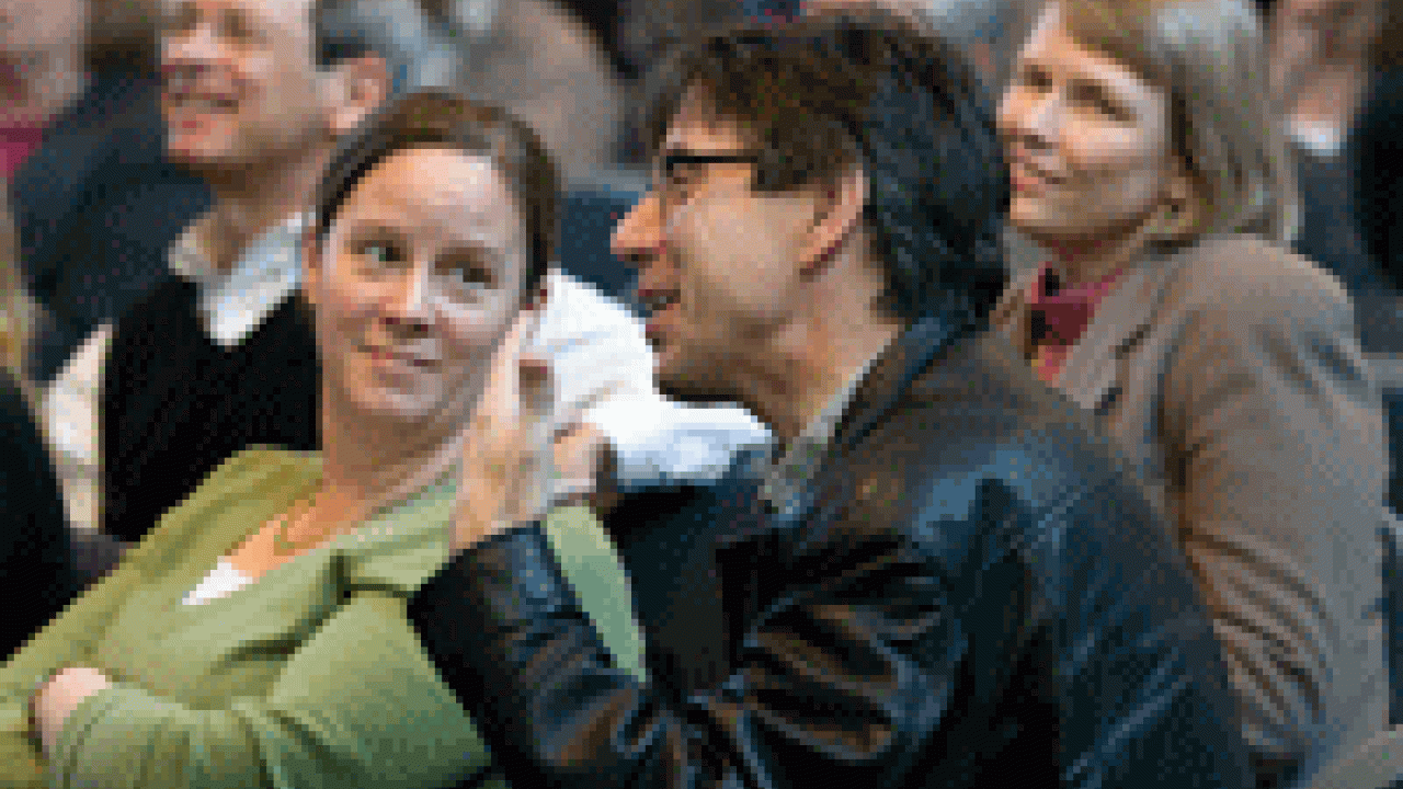 Interested economics professors: Ann Stevens and Greg Clark took in Bill Lockyer&rsquo;s Jan. 30 talk, with Stevens suggesting that the state treasurer might want to use the word &lsquo;abandon&rsquo; to reflect what the state is doing to the UC system. Cla