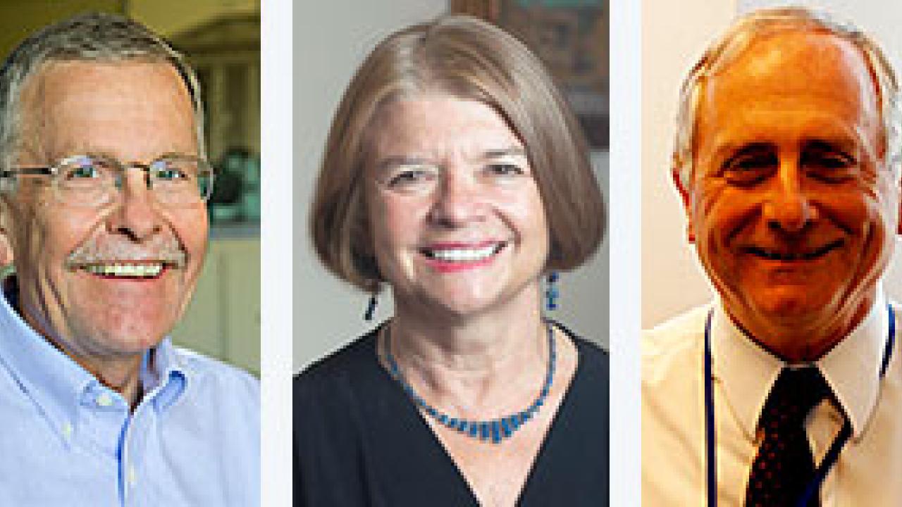 Three portraits of a man, a woman and a man