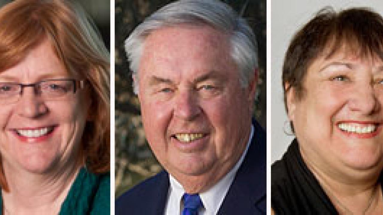 Three portrait photos of a woman, a man and a woman