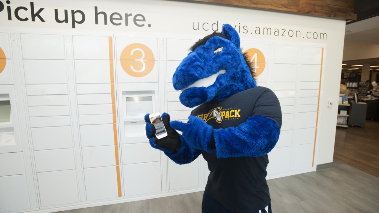 Gunrock at the Amazon@UC Davis lockers.