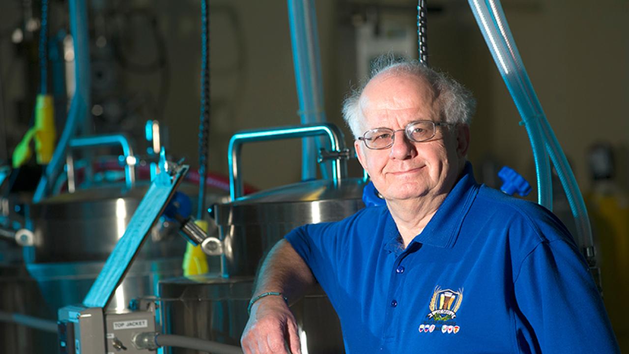 Photo: Distinguished Professor Charles Bamforth in the brewery