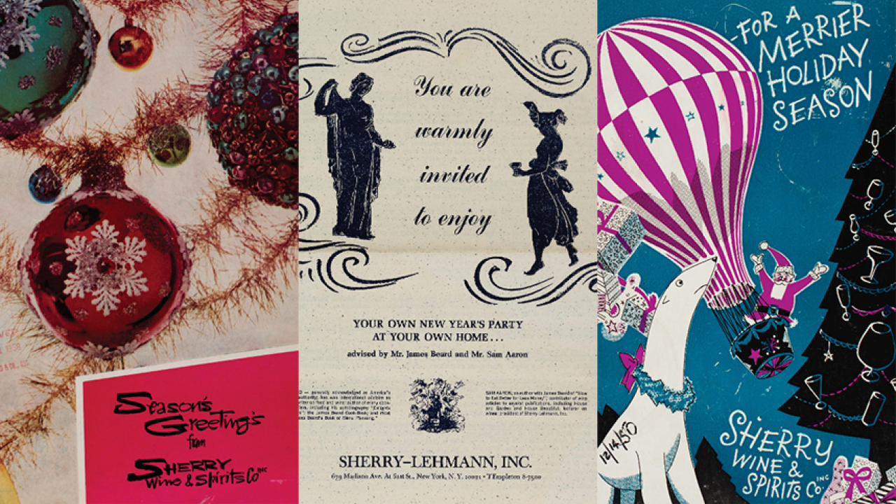 Images of three Sherry-Lehmann catalogs from the 1950s and 1960s.