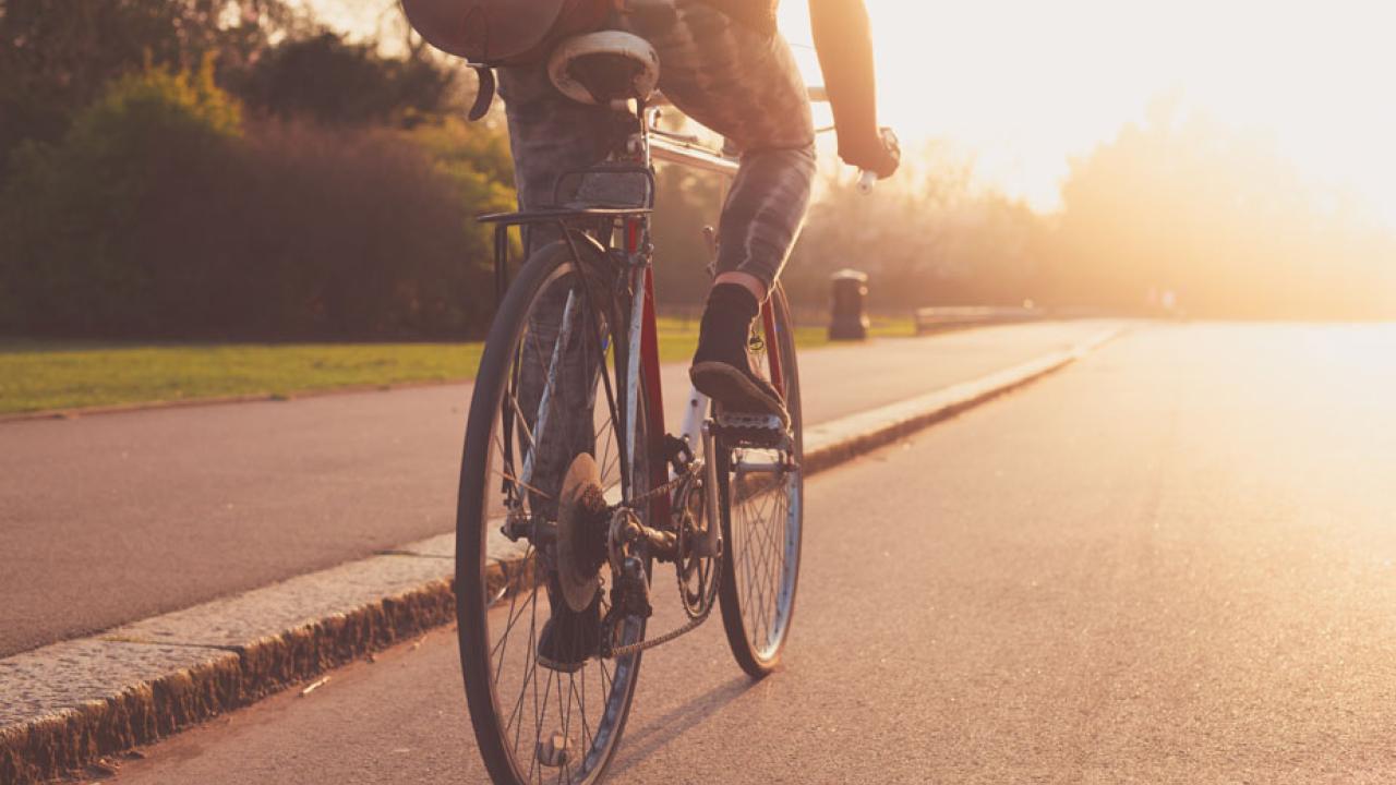 Bicyclist on paved street
