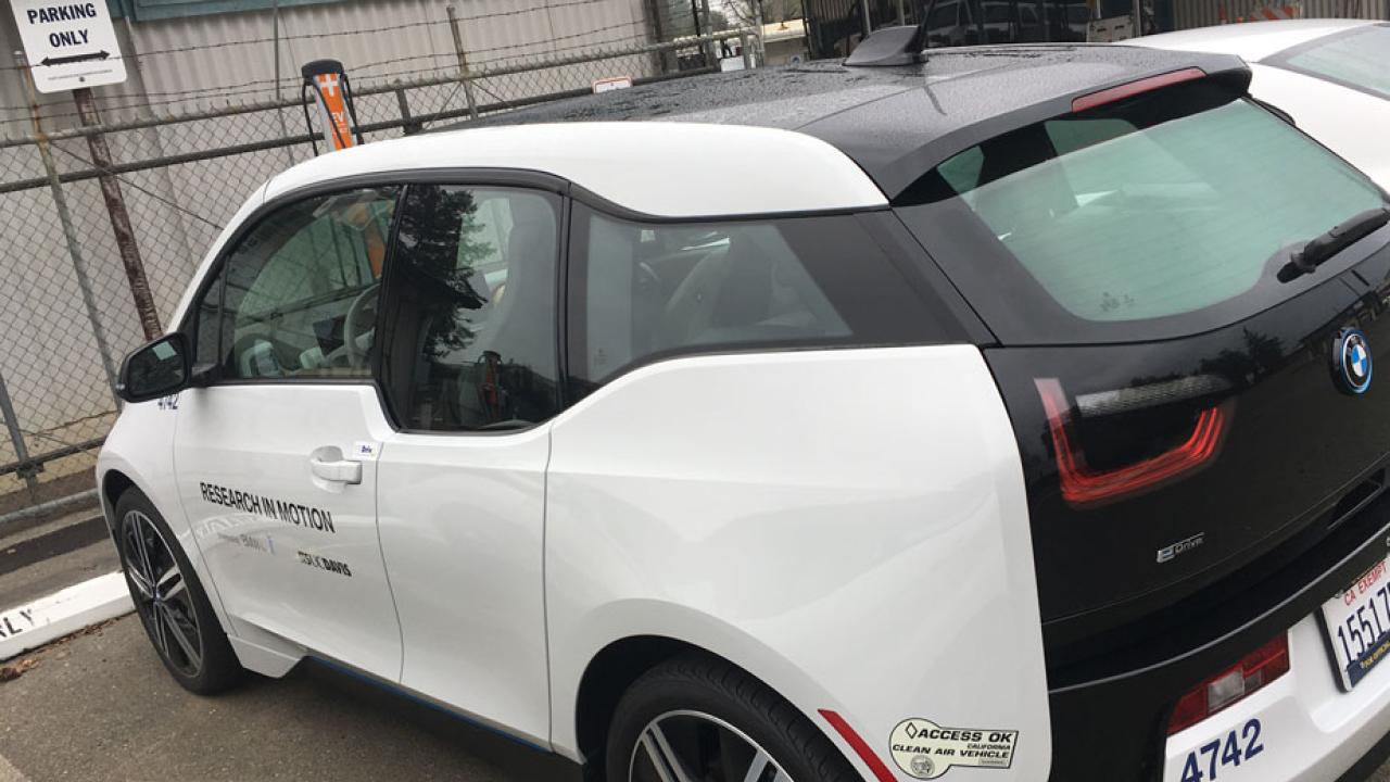 BMW ie3, parked at Fleet Services.