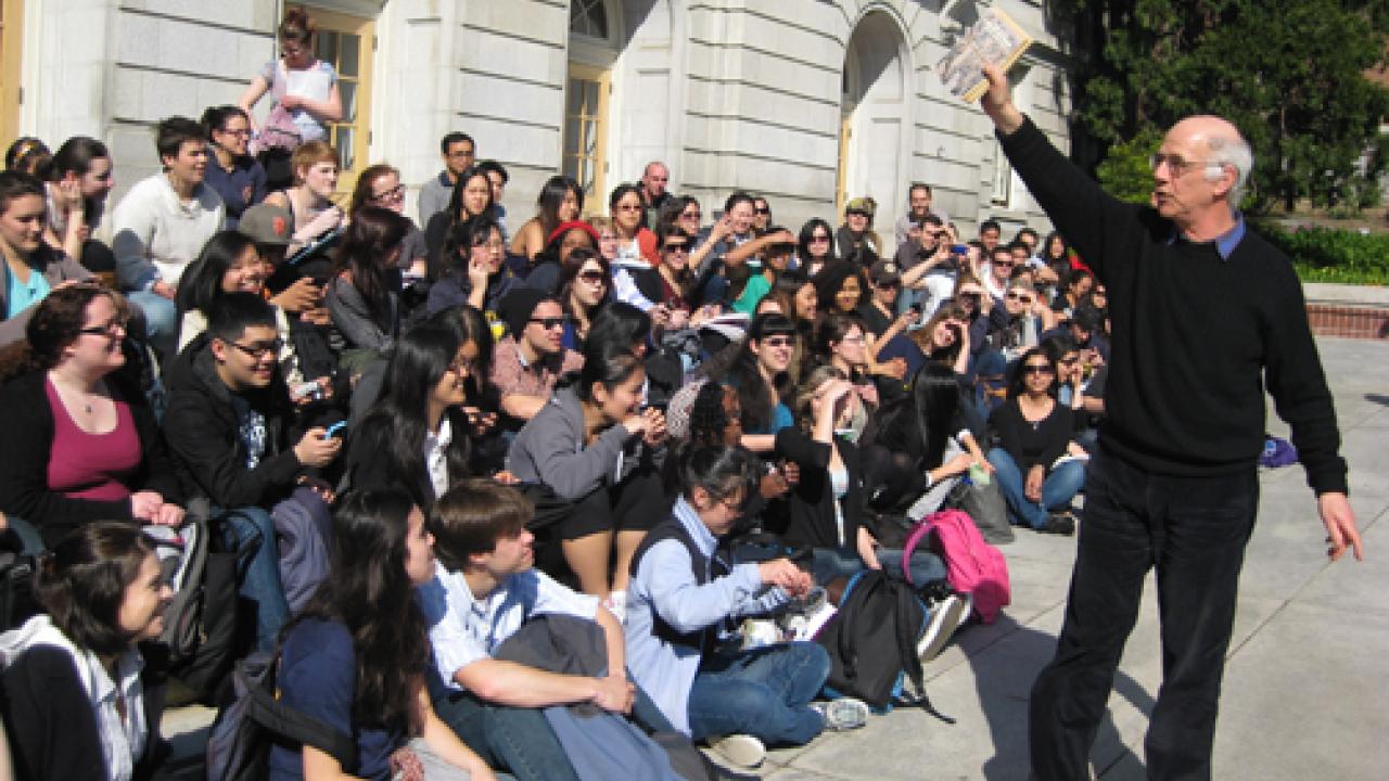 Photo: Sociology professor Michael Burawoy, teaching outside at UC Berkeley