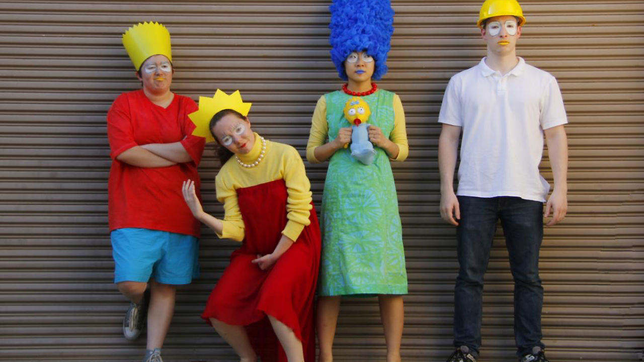 Actors dressed as members of The Simpsons family for Mr. Burns, A Post-Electric Play.