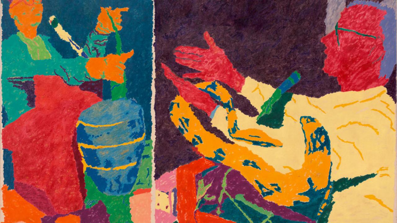 Auction scenes, oil painting