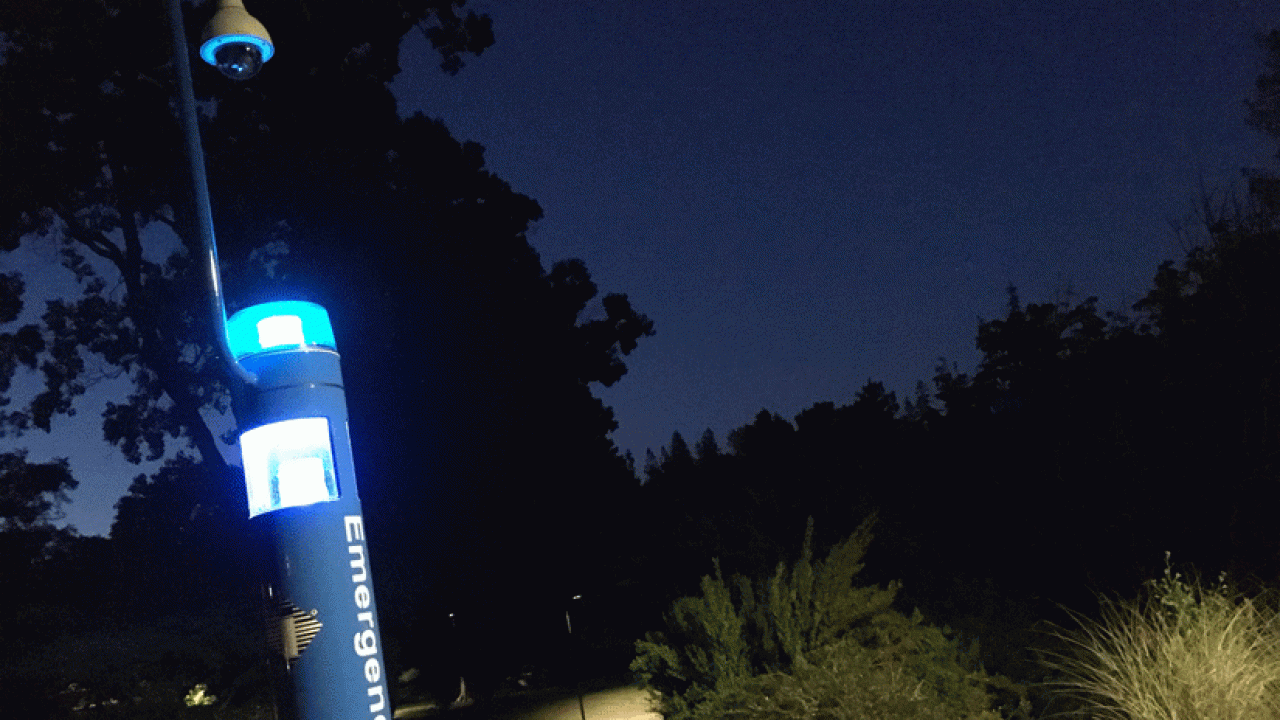 Photo: Emergency call station at night