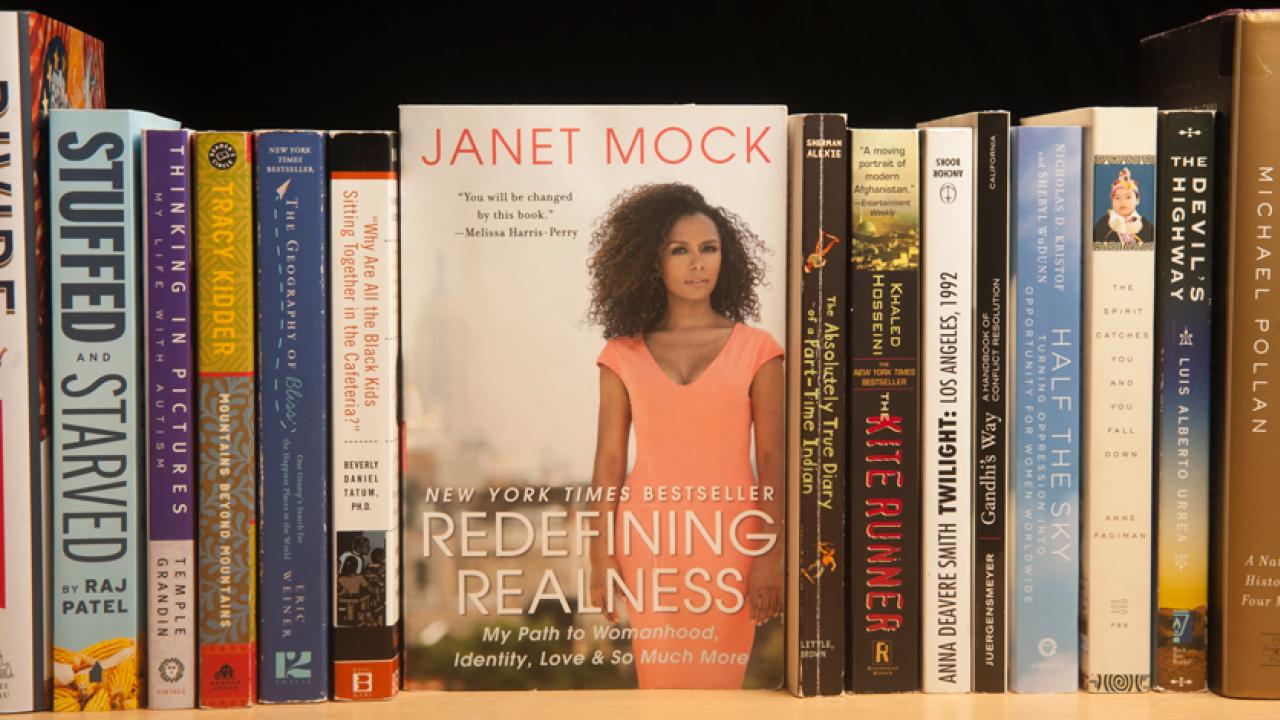 Campus Community Book Project books on a shelf