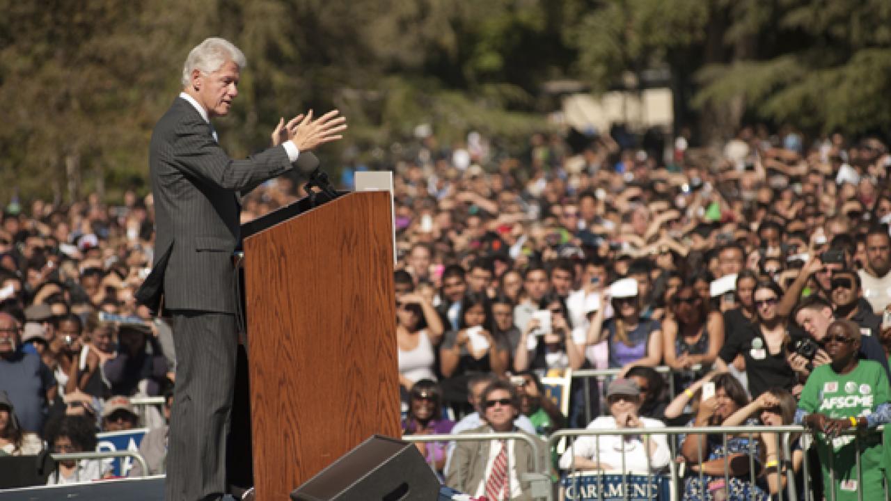 Photo: Former President Bill Clinton addresses a Democratic rally on the Quad.
