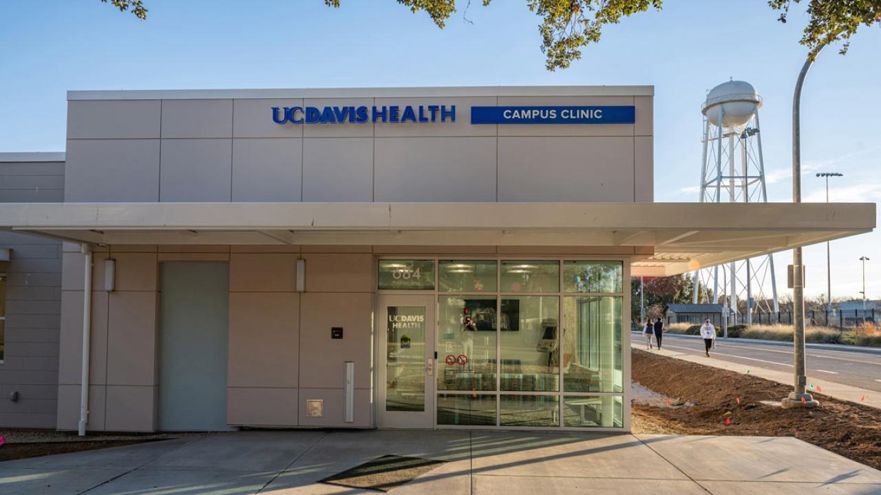 One-story building with sign: "UC Davis Health Campus Clinic"