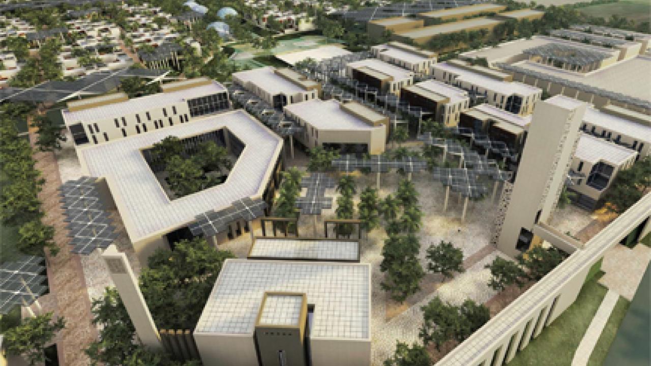 Graphic: Architectural rendering of Dubai Sustainable City, inspired in part by UC Davis West Village.