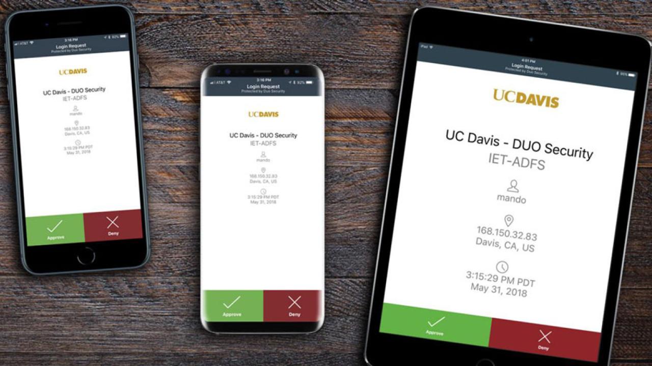 Duo app shown on screens of three mobile devices