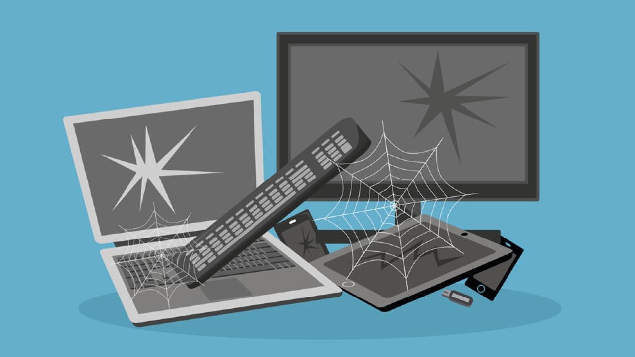 E-waste, including laptop, monitor and keyboard