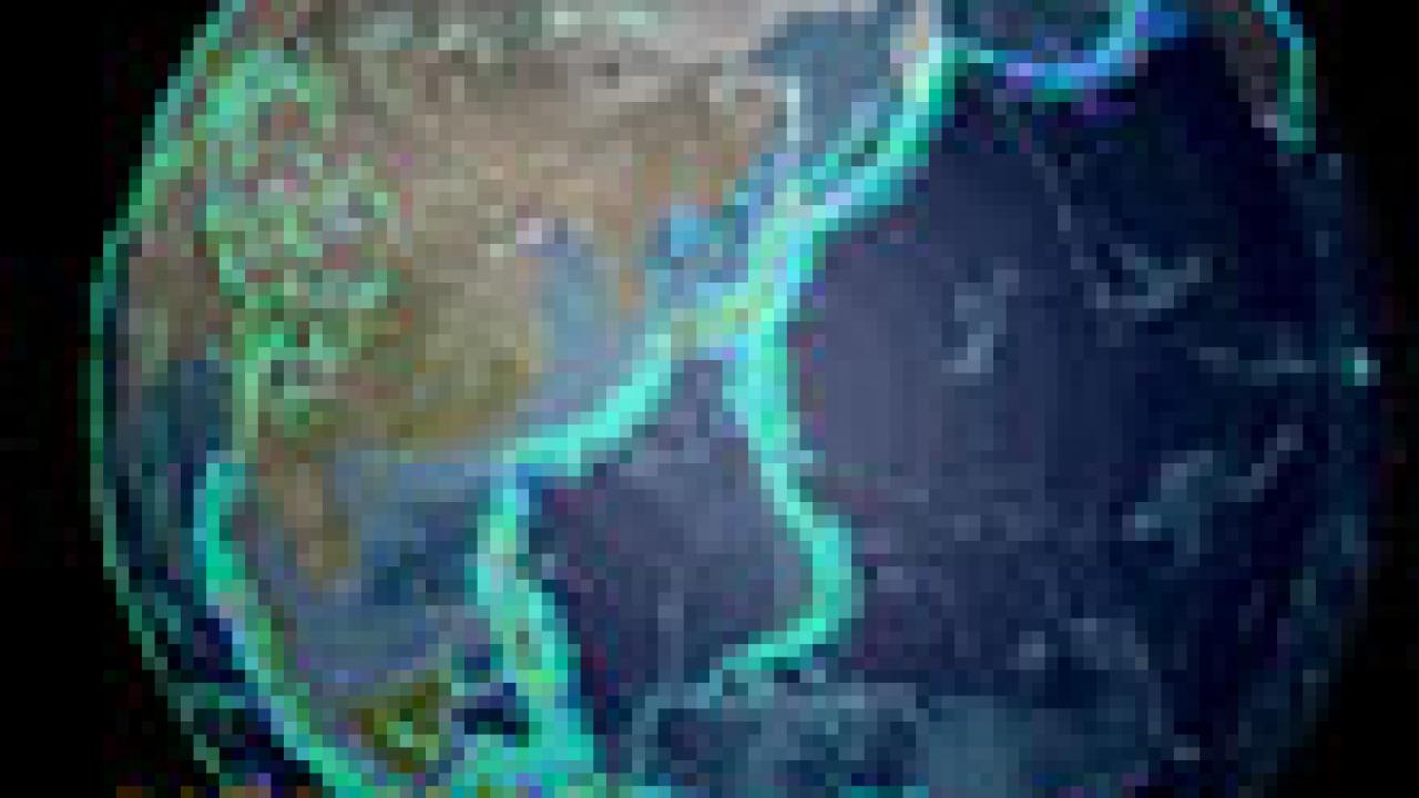 Graphic: image of the earth with lights lining the coast of Asia