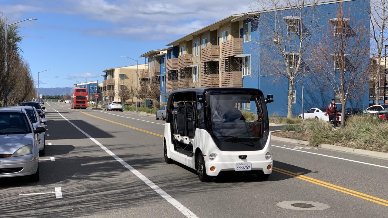 Electric automated shuttle at UC Davis West Village