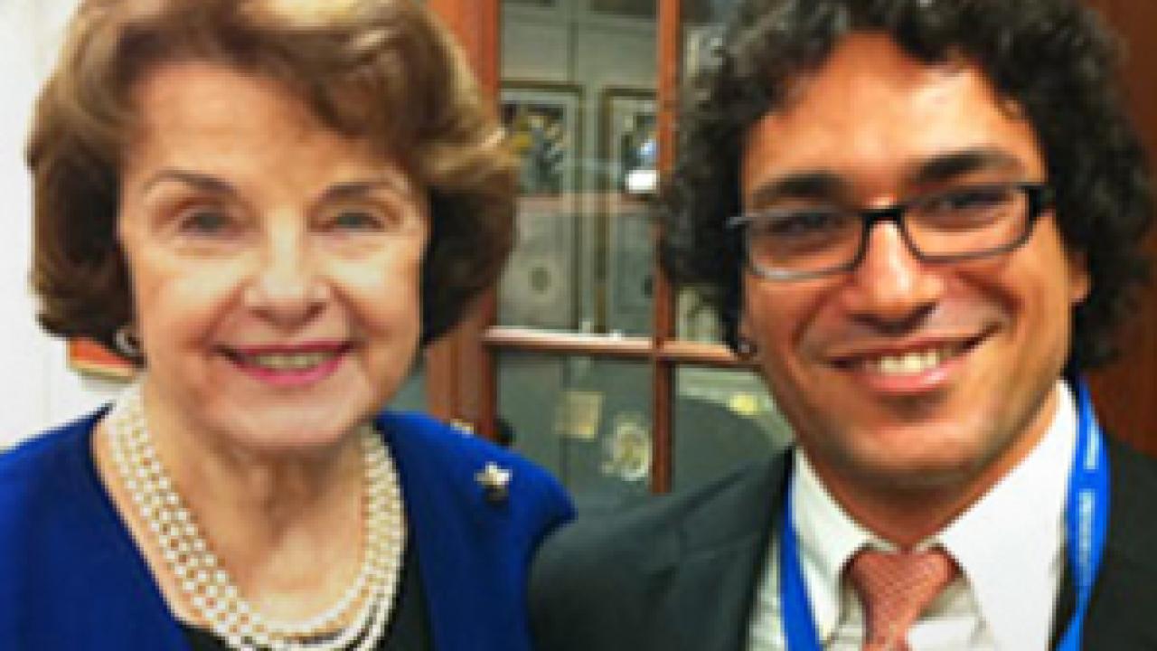 Photo: California Sen. Dianne Feinstein and Ph.D. student Morteza Roodgar