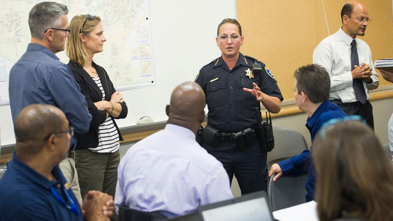 A group of people talking