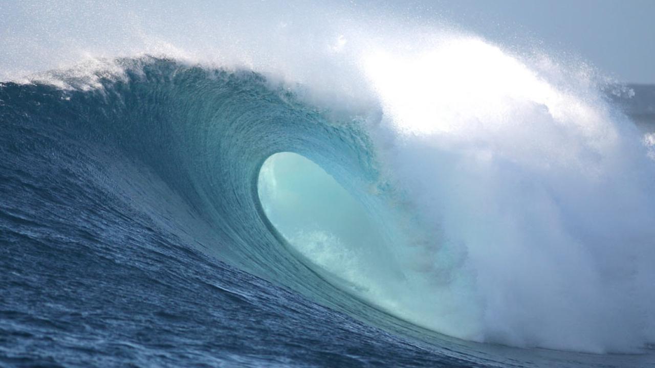 Giant wave, curling over.