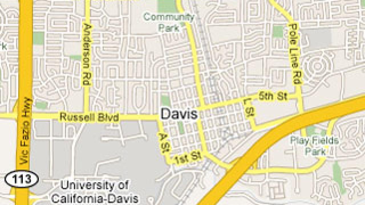 Map: detail of the Google map for Davis and university 