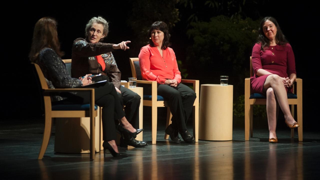Panelists discussing Temple Grandin's book and life at the Mondavi Center.