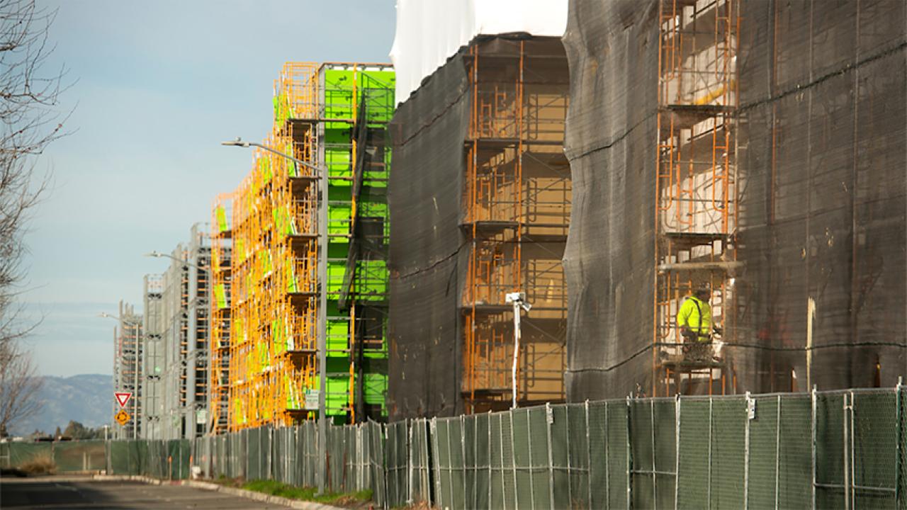 Rows of apartments under construction
