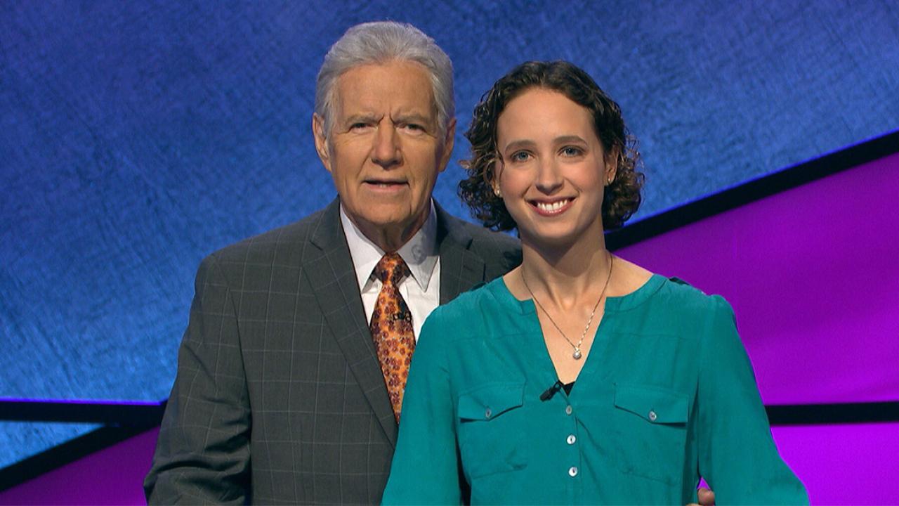 Hannah Safford poses for photo with Alex Trebek.