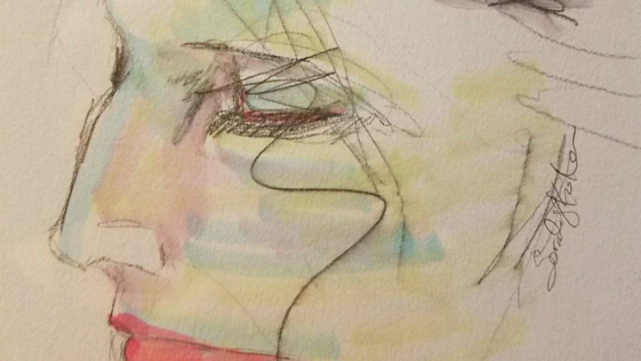 Self-portrait drawing of a face