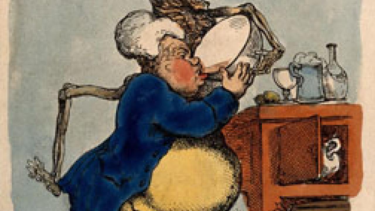 The Last Drop, by Thomas Rowlandson, 1811, etching with watercolor on paper