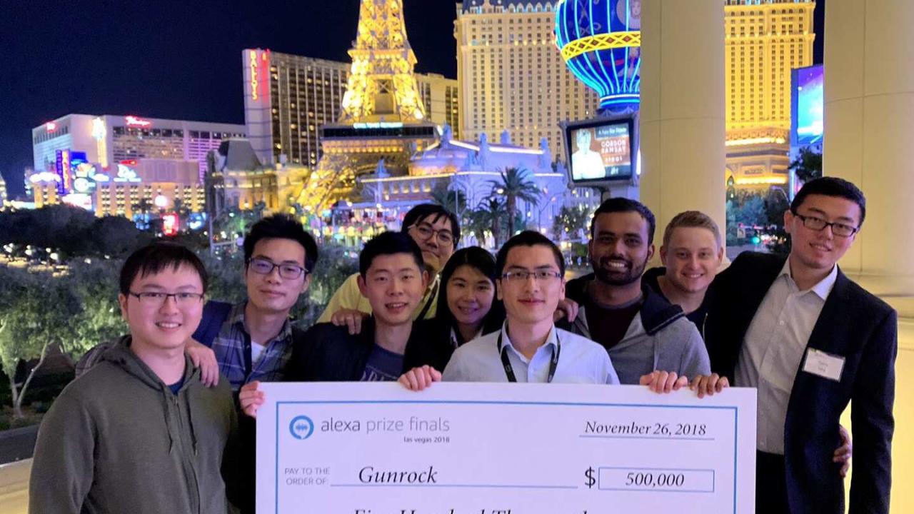 Members of team Gunrock, UC Davis undergraduate and graduate students who won Amazon&rsquo;s Alexa Prize competition