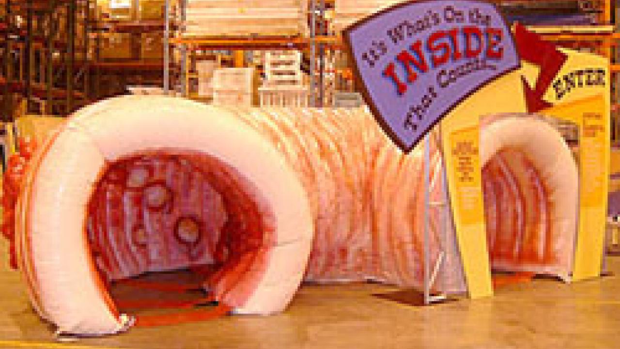 Visitors can tour a giant colon during the exhibit.