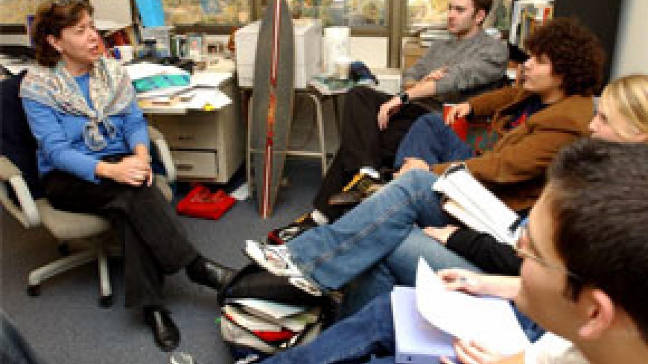 Naomi Janowitz engages freshman seminar students in a discussion about the cross-relationships between religion and modern culture. In her seminars, Janowitz touches on driving forces that  &mdash;  either through stupidity or evil intention &mdash; cou