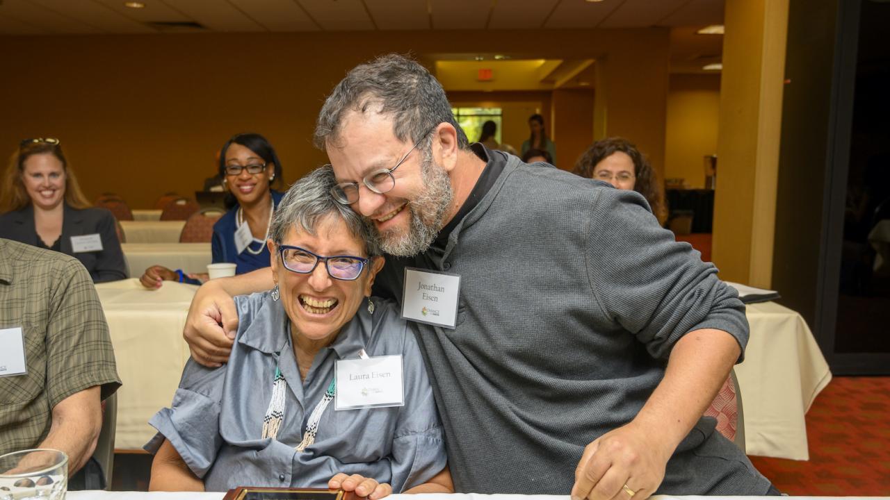 Jonathan Eisen hugs mother.