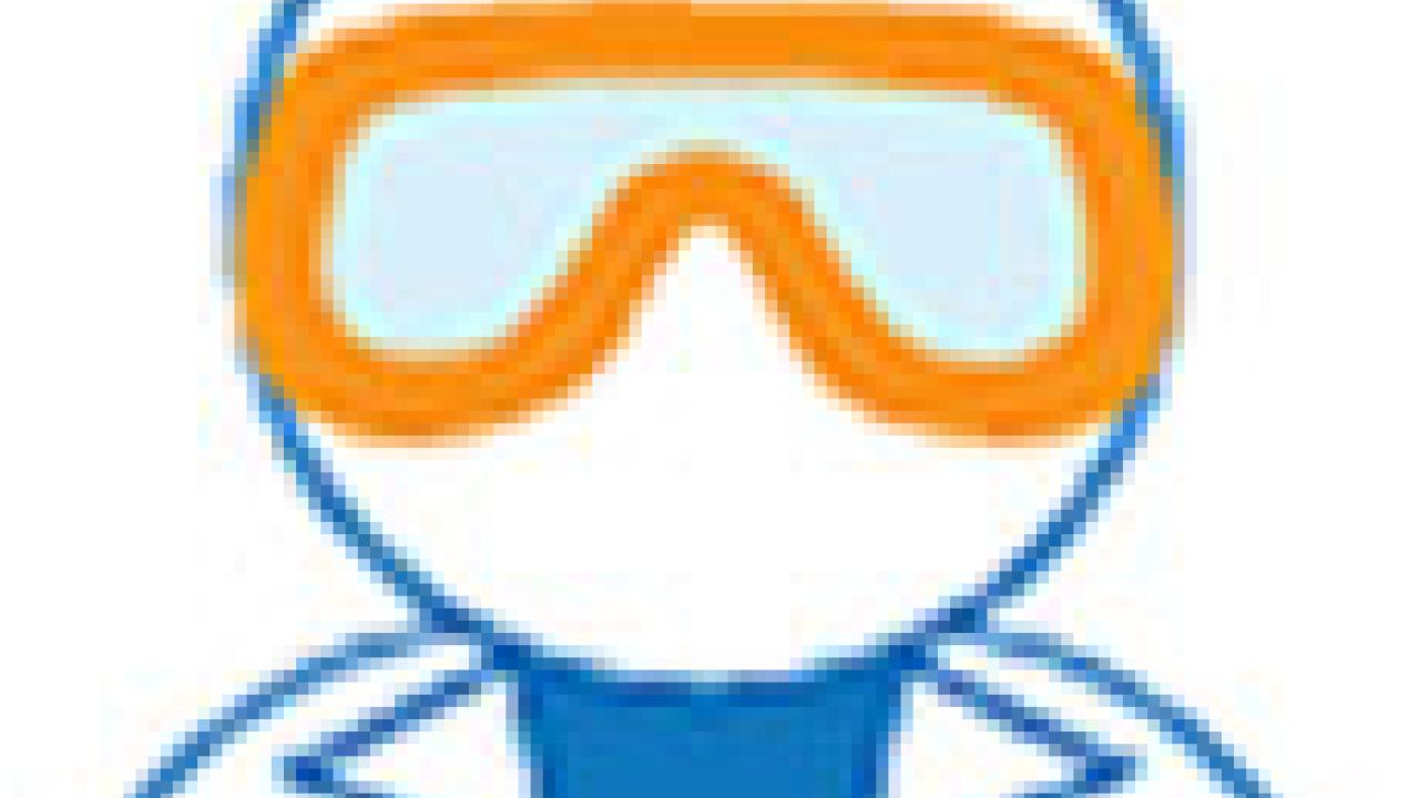 Graphic: Lab worker (cartoon-like character) in goggles.