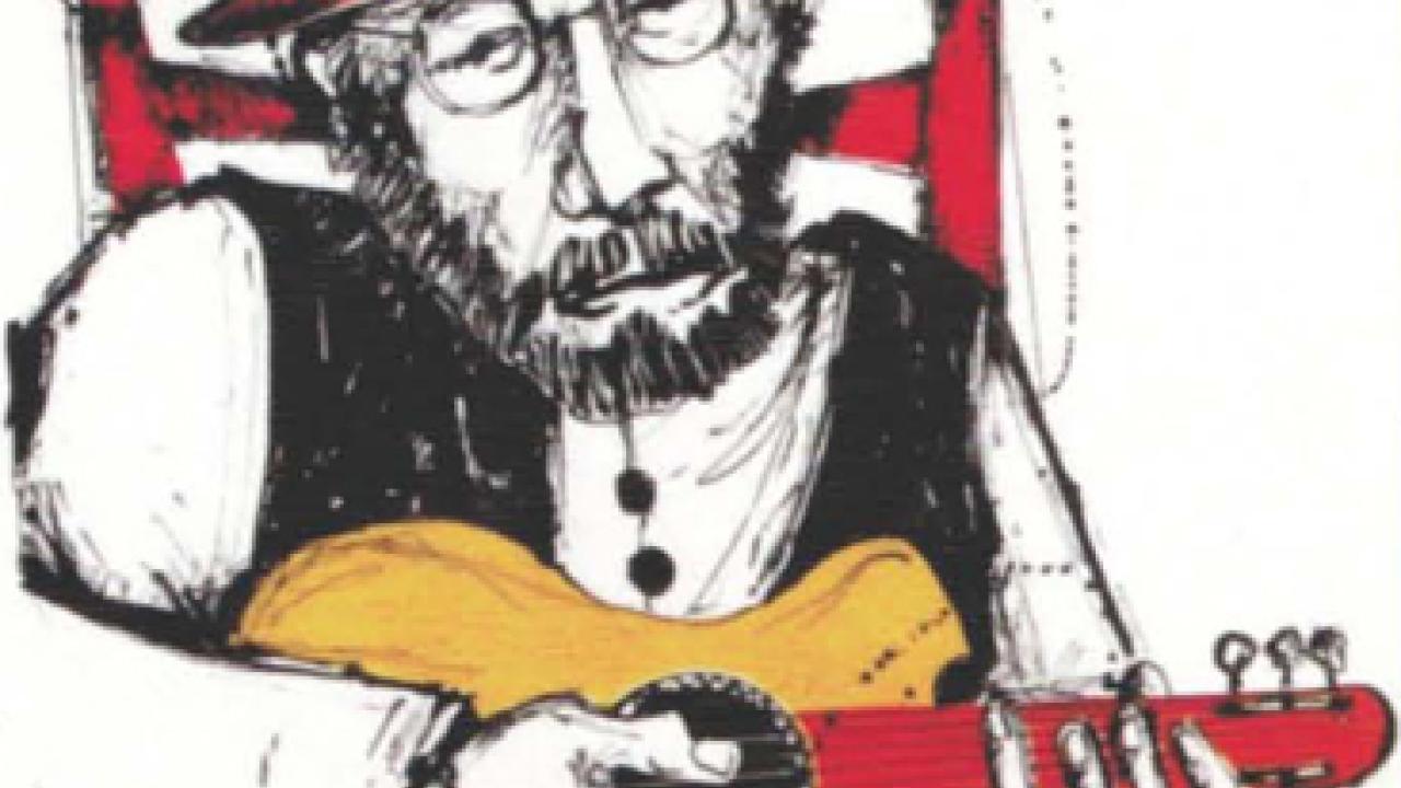 Graphic: Man playing guitar, a 2012 screenptint by Professor Emeritus Malaquias Montoya