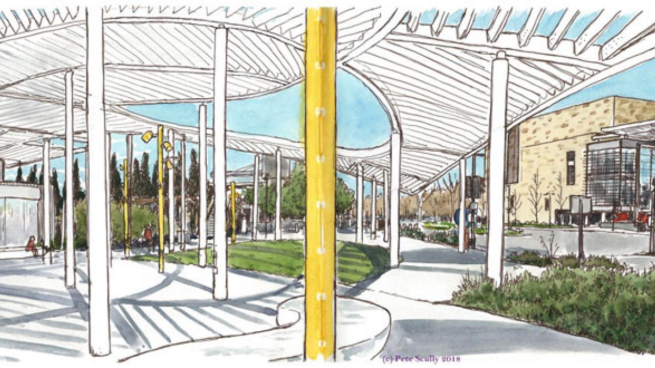 Pete Scully sketch of Jan Shrem and Maria Manetti Shreme Museum of Art canopy
