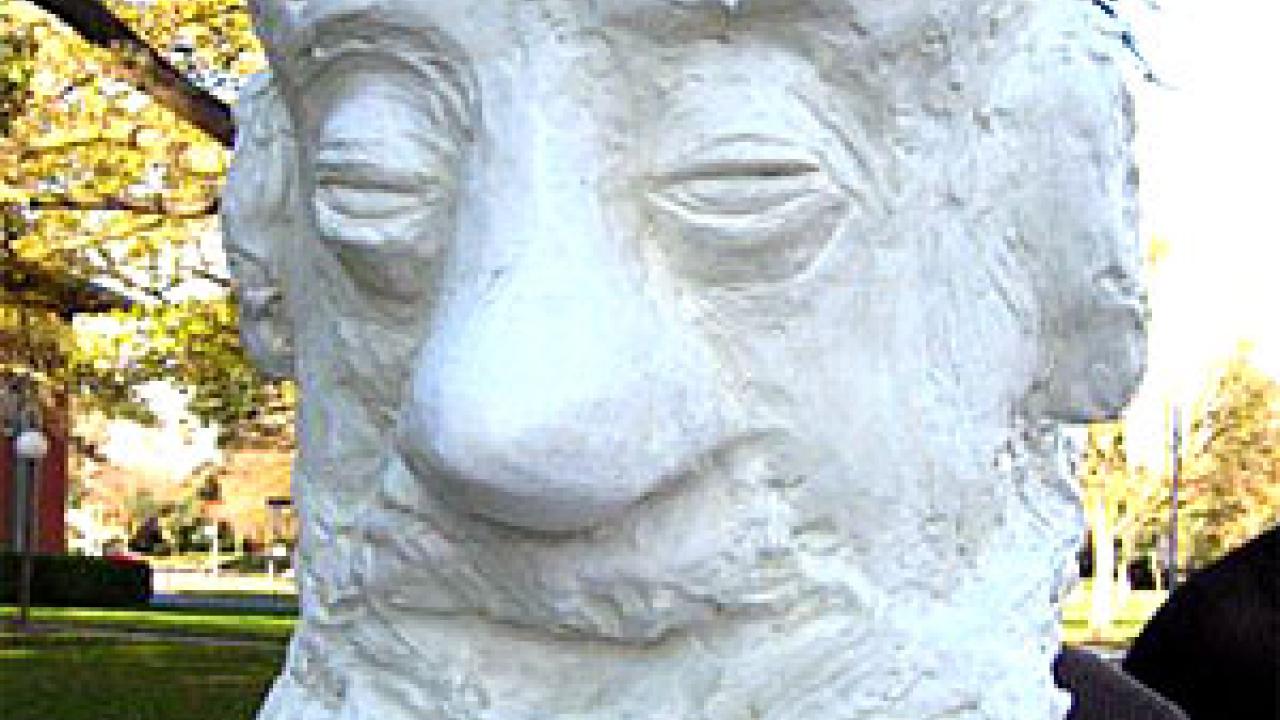 Photo: huge plaster mask of a man with a beard