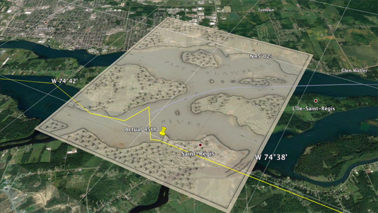 Map overlaid on satellite imagery of land