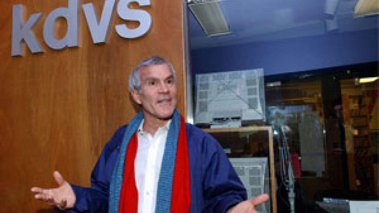 Michael Mercury, also known as Clinton Leon Cochran, stands outside KDVS, located in the basement of Freeborn Hall. The longtime campus radio personality has found that when hardship has struck there have been other opportunities knocking on his