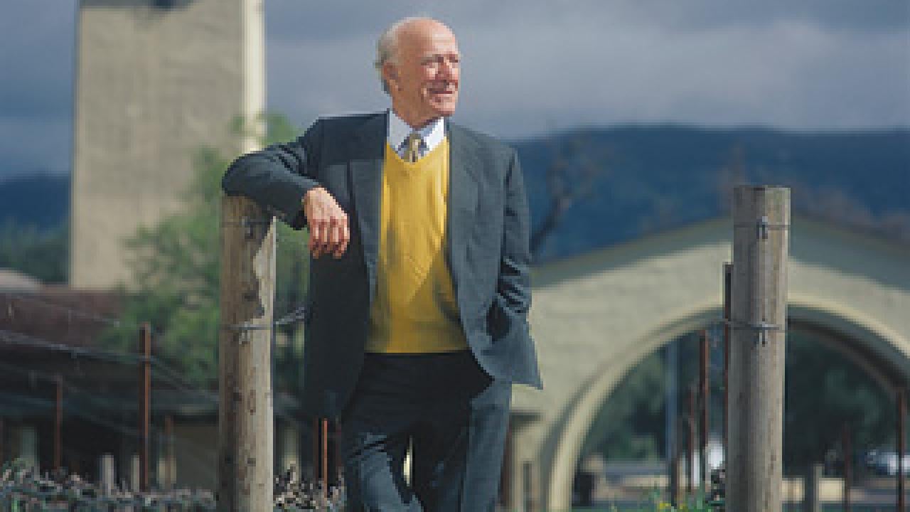 Man leaning on fence with tower in background