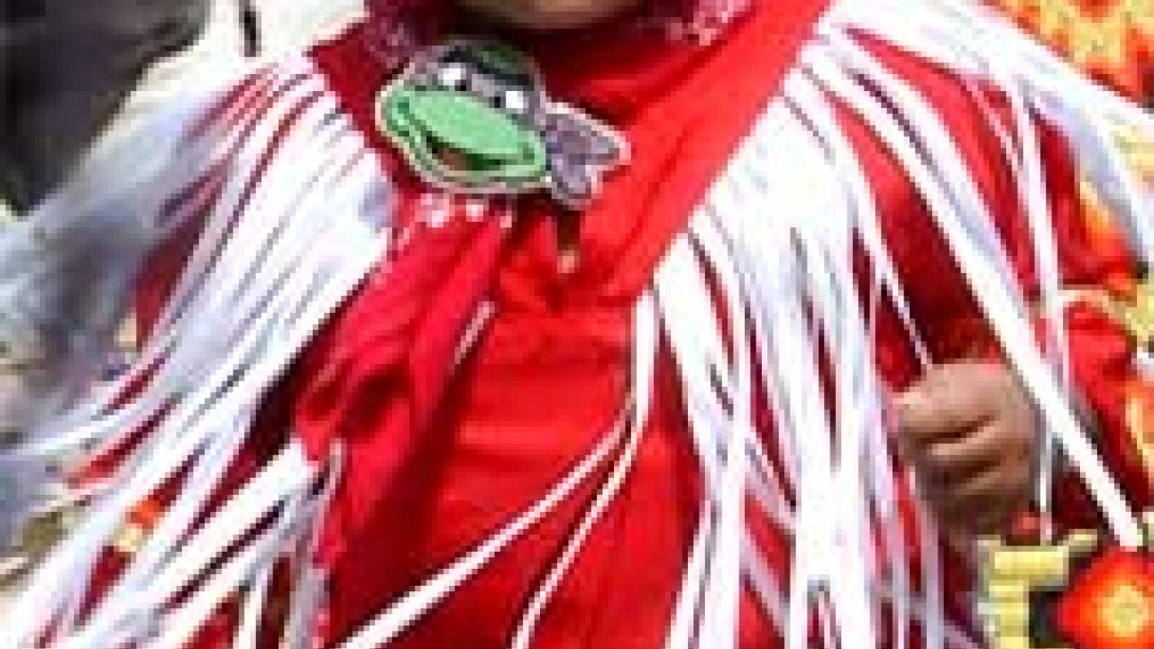 Photo: Toddler dressed in a traditional Native American costume