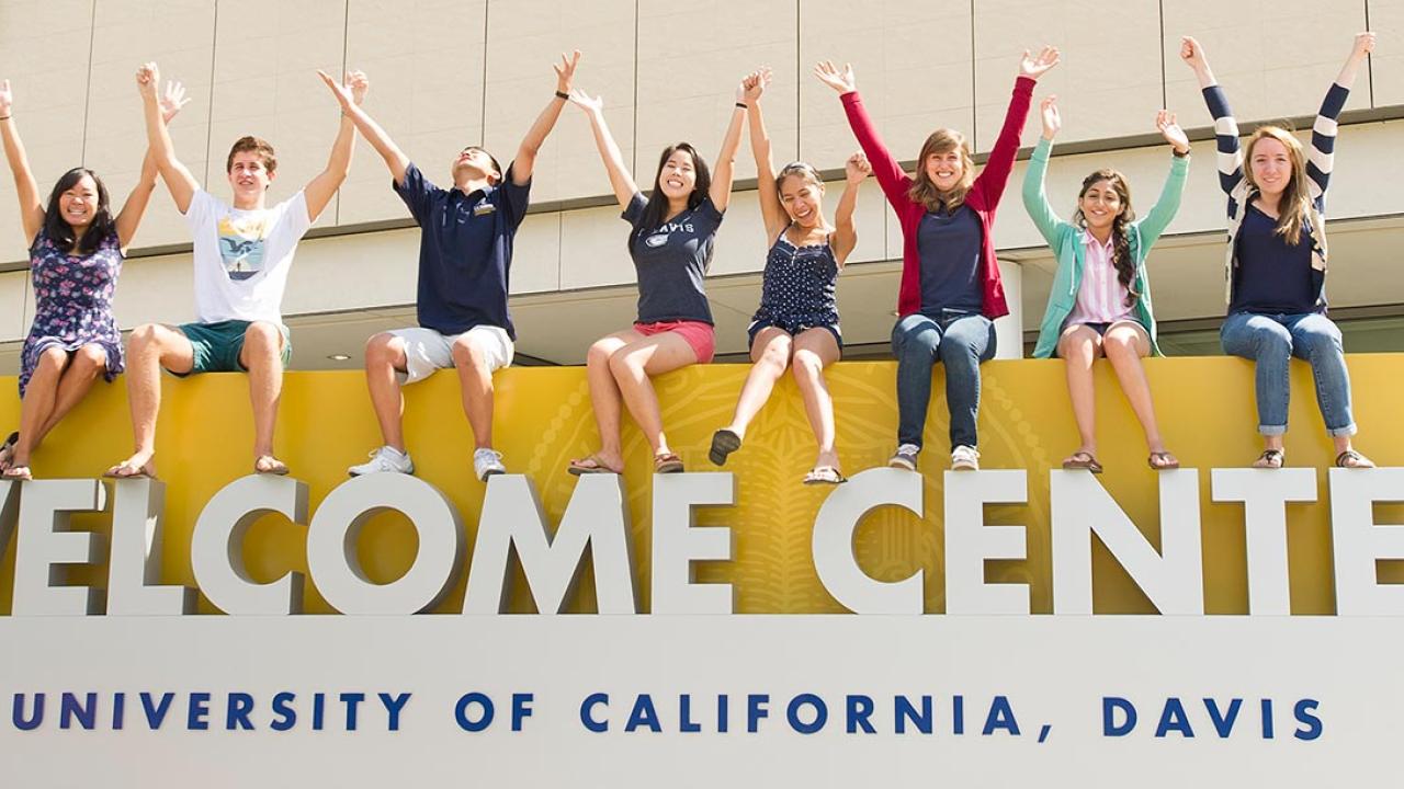 Photo: Campus ambassadors outside the UC Davis Welcome Center