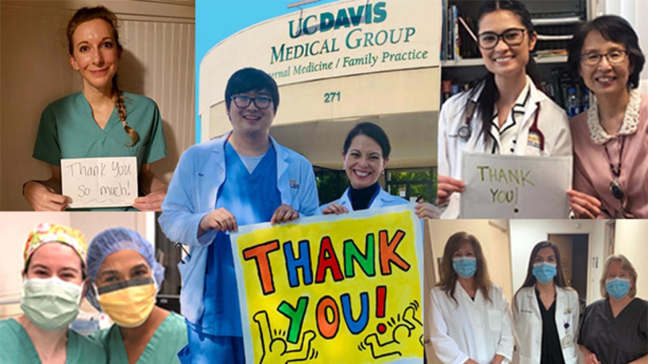 Combined photos of nursing students with doctors.