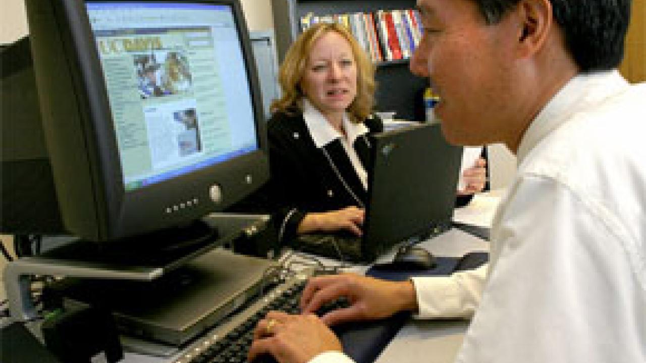 Bob Ono of Information and Educational Technology  and Jan Dwyer of the Business Contracts office are two key players in the effort to raise awareness and track illegal downloading and file-sharing complaints and offenders on campus.