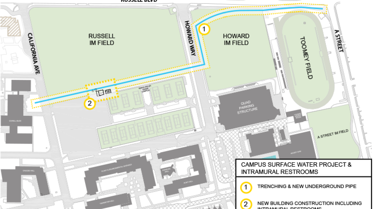 Map: Surface-water pipeline at north edge of campus