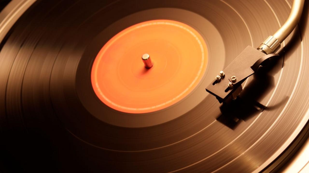 Record album on turntable