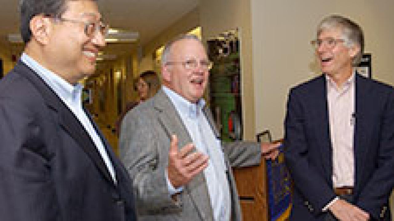 Wayne Rosing, senior vice president of Google, talks with dean Winston Ko and professor Tony Tyson, about the new fellowship.