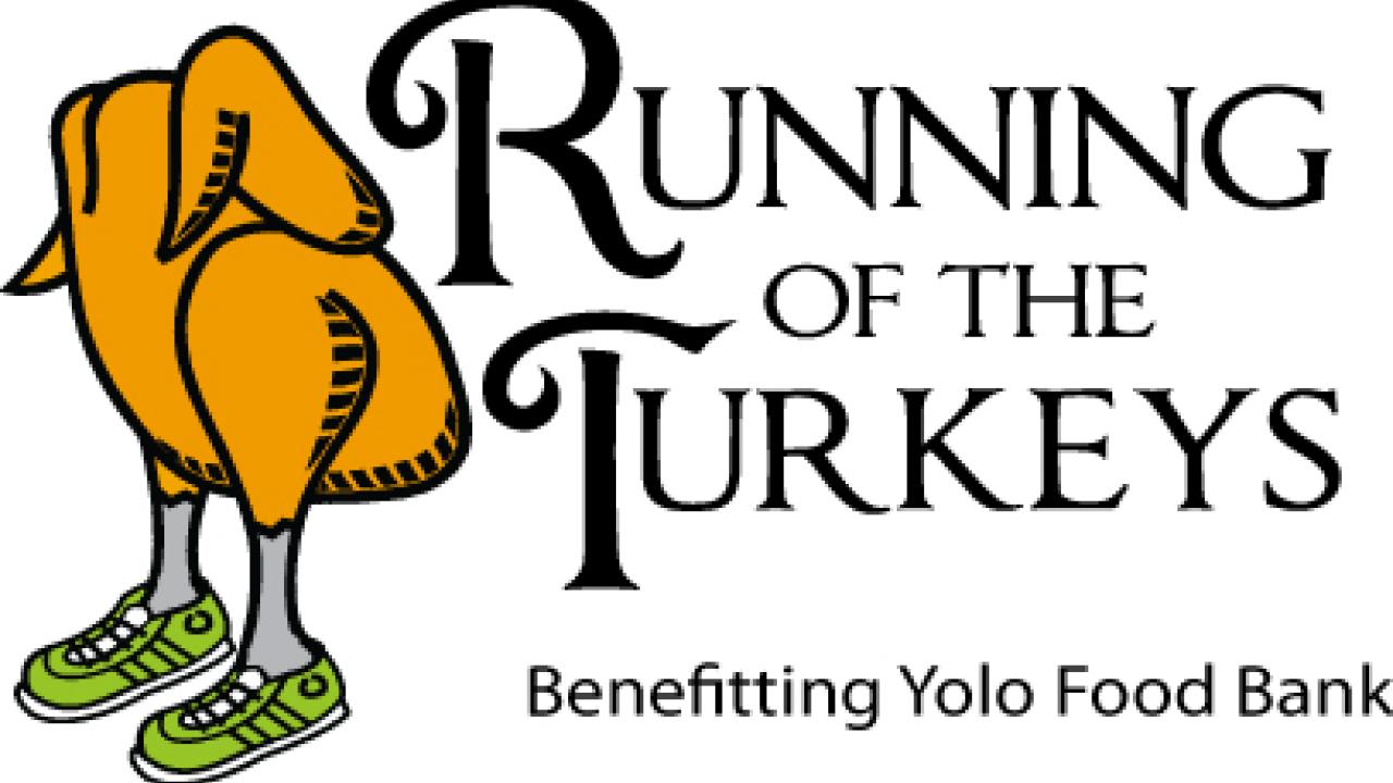Graphic: Running of the Turkeys logo, with headless turkey in running shoes
